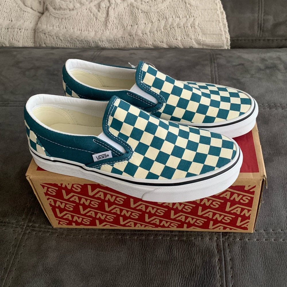 Blue checkerboard slip on Van’s unisex